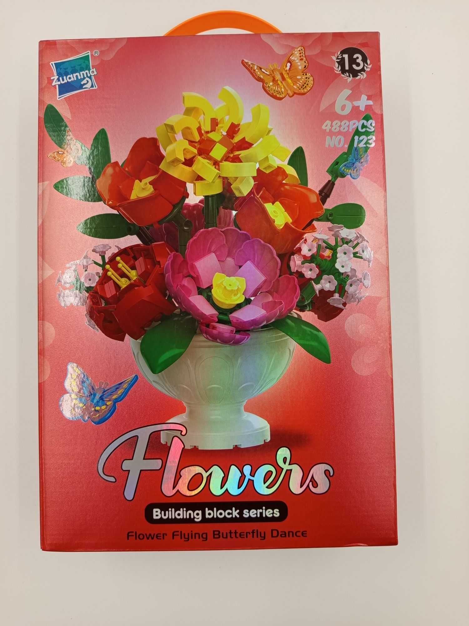 klocki kwiaty bukiet z motylami w wazonie Zuanma Flowers 488 elementów