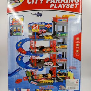 Parking dla Dzieci 4-Poziomowy z Metalowymi Autkami i Helikopterem – City Parking z Windą i Myjnią 3+ – Raj133
