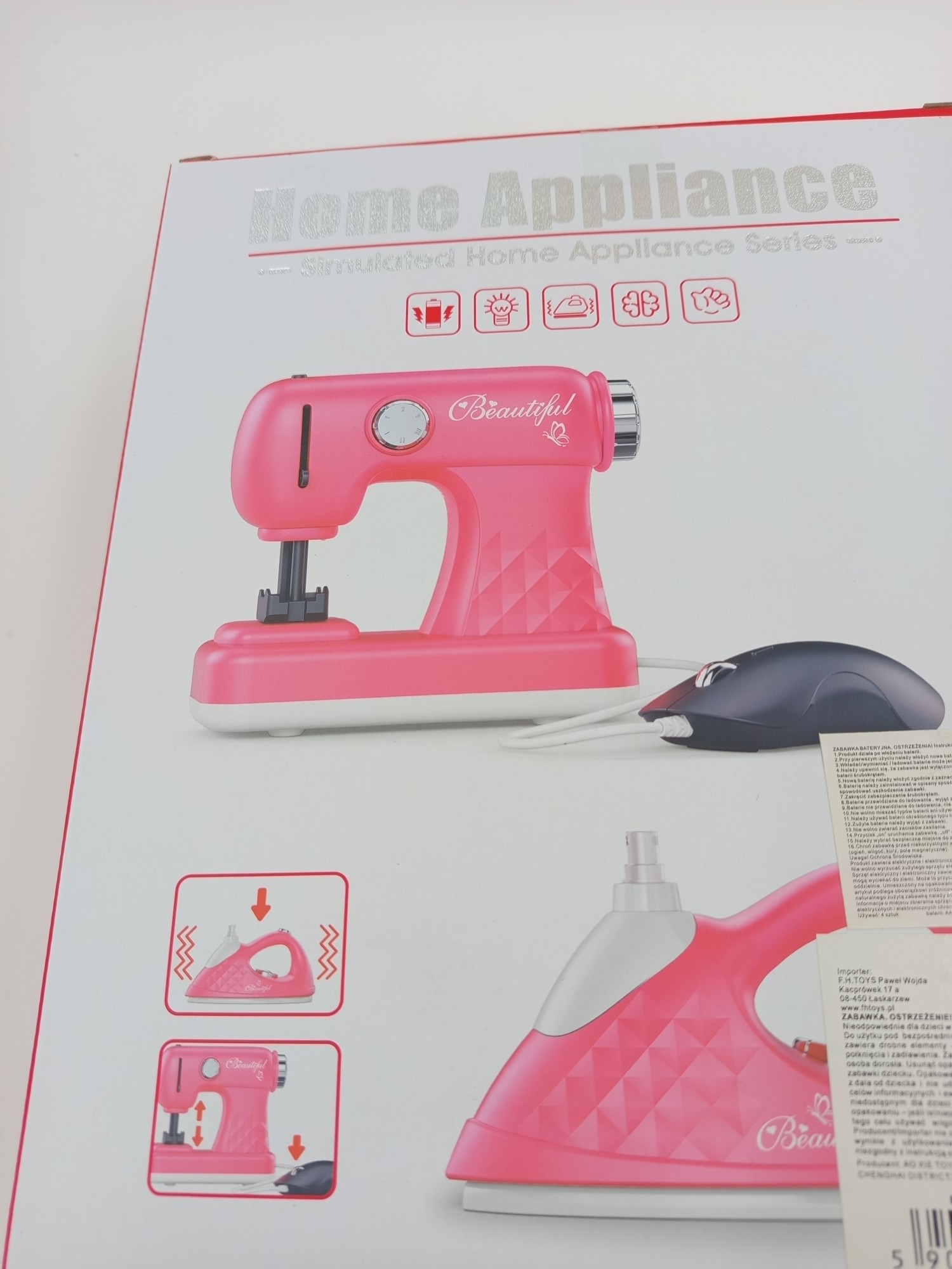 maszyna i żelazko dla dzieci Home Appliance funkcje na opakowaniu