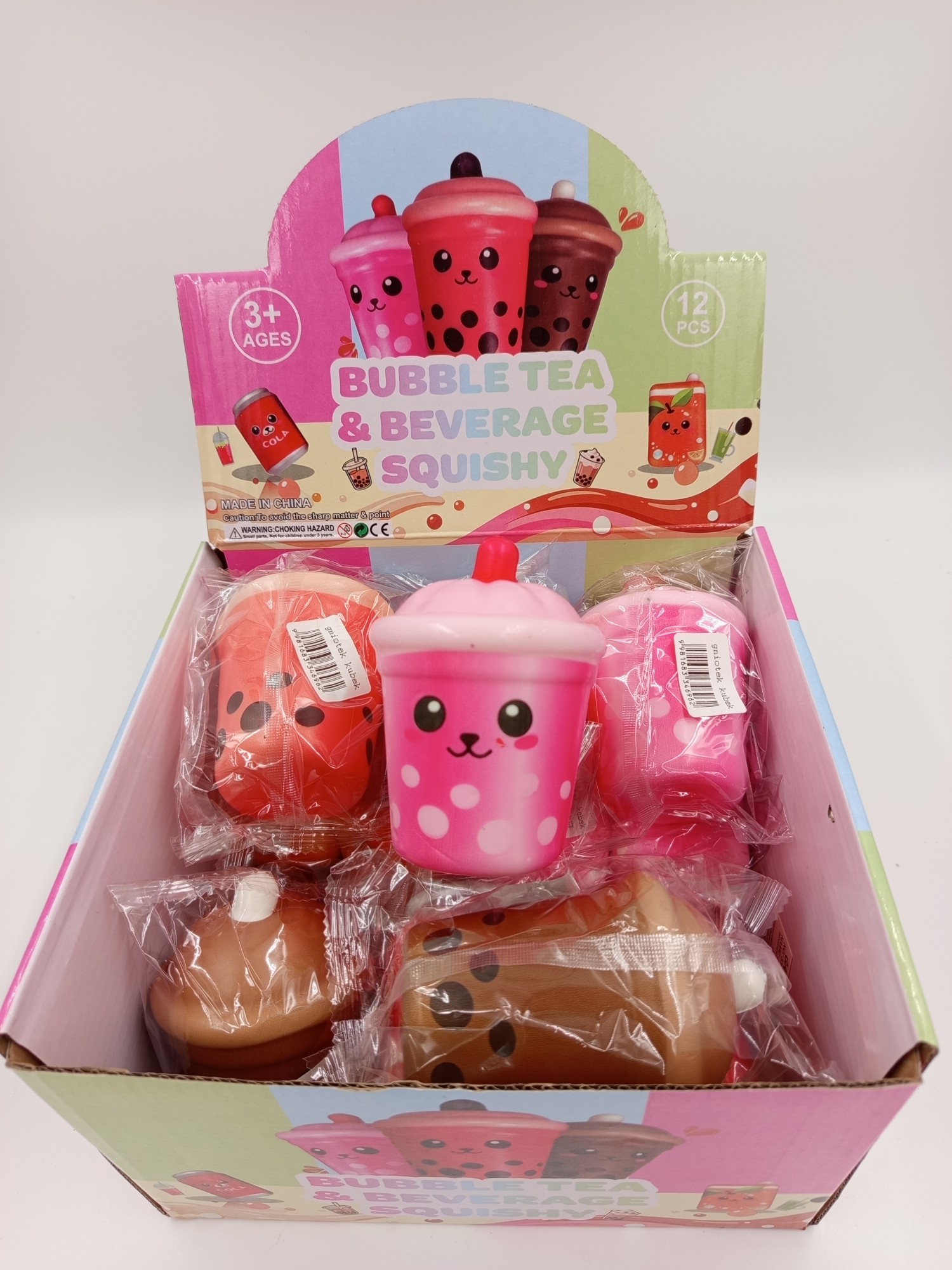 gniotek kubek Bubble Tea squishy różowy kubek z buźką