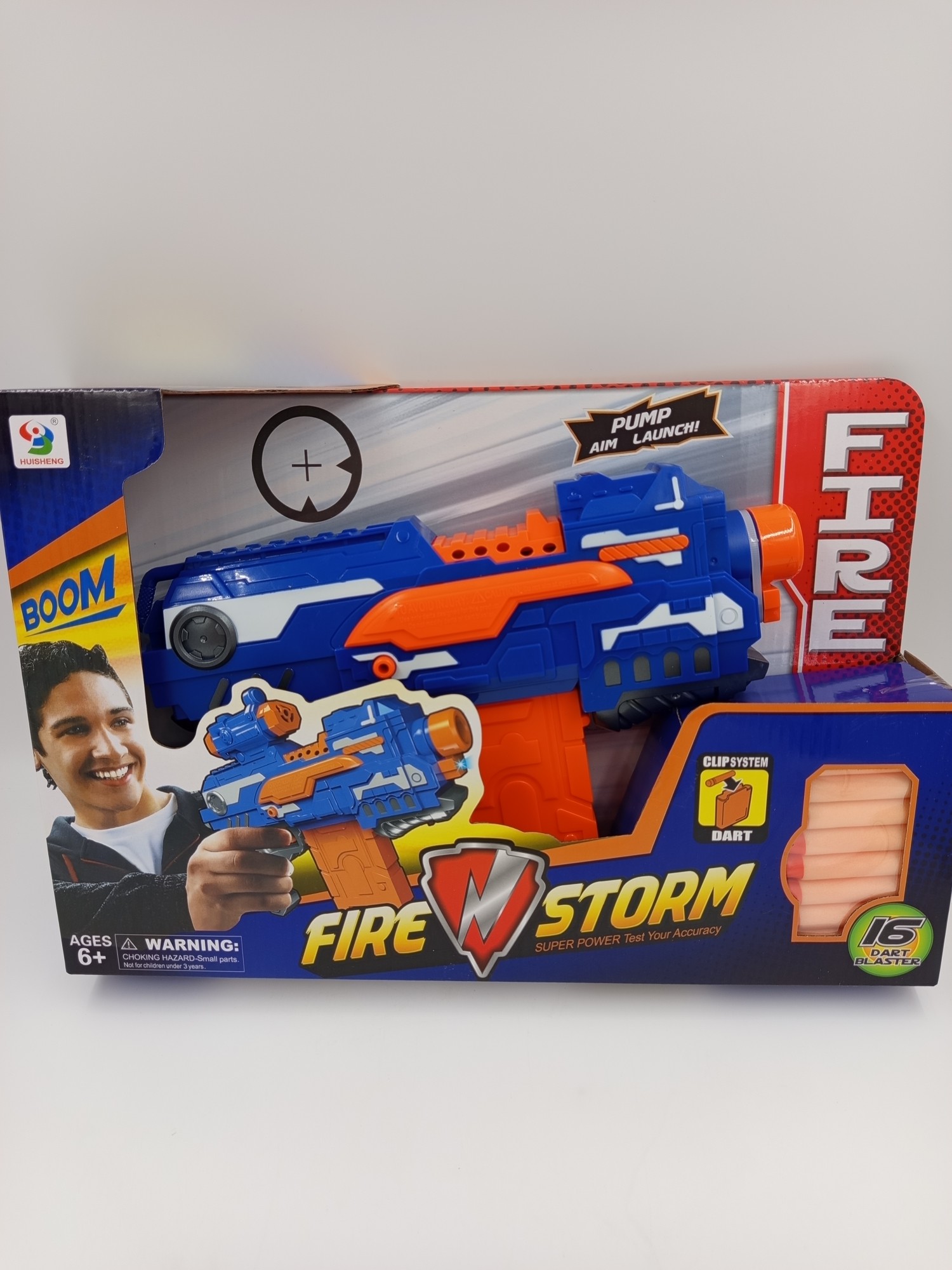 karabin na strzałki Fire Storm niebiesko-pomarańczowy z magazynkiem i piankowymi strzałkami