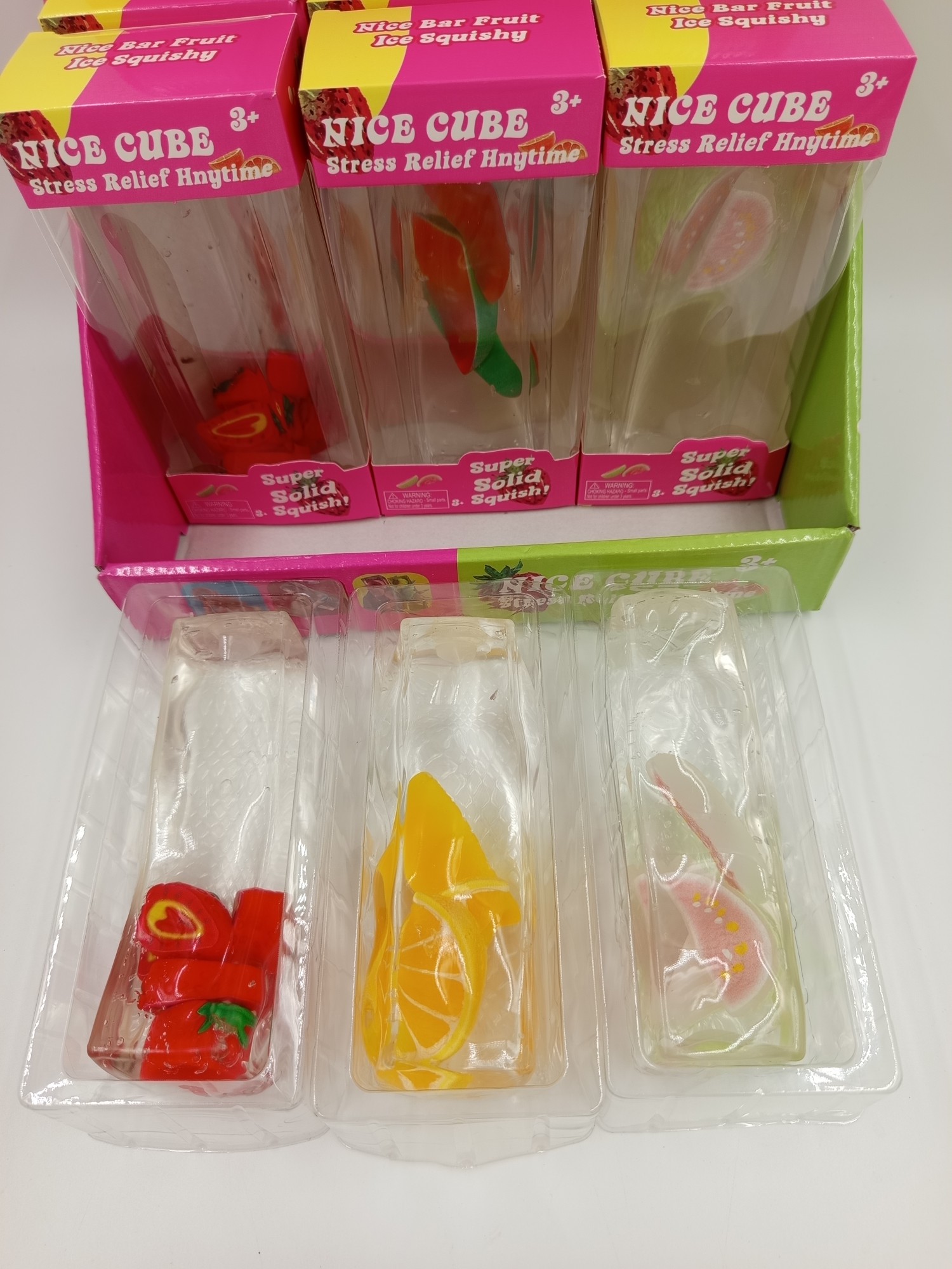 gniotek lodowa kostka z owocami squishy truskawka pomarańcza grejpfrut