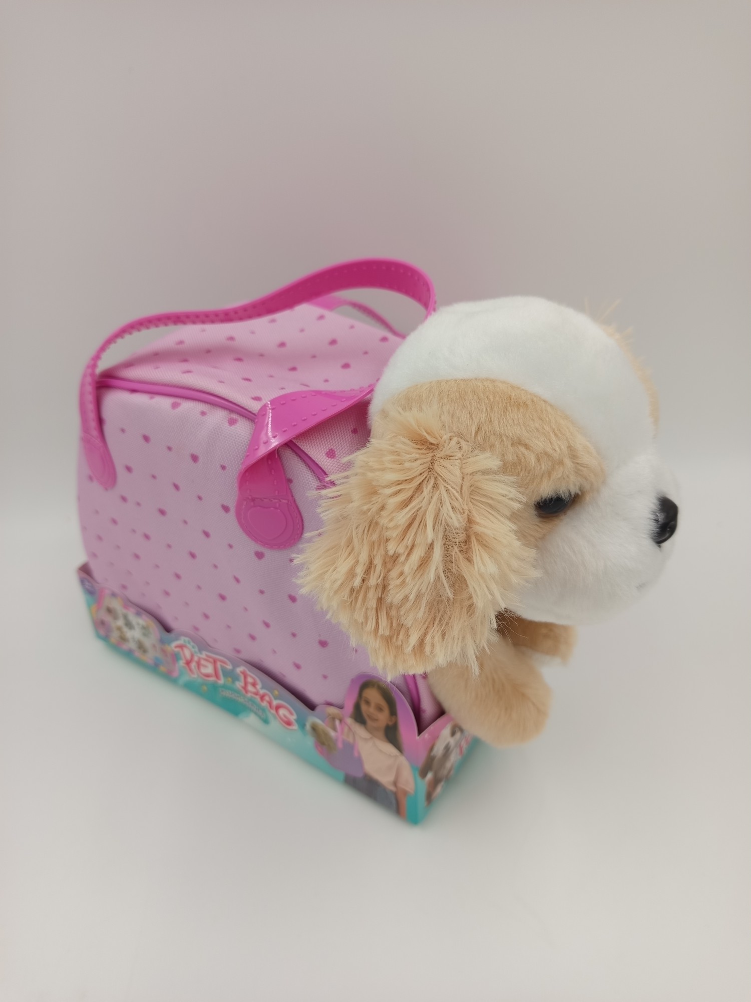 piesek w torebce różowej w serduszka Pet Bag pluszak dla dzieci